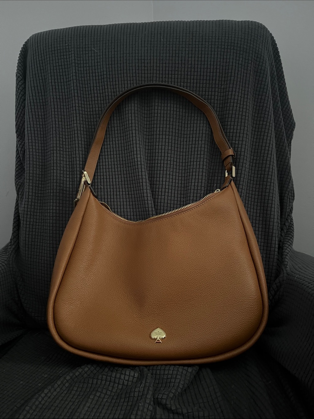 kate spade Brown Pebbled Leather Shoulder Bag with Gold Logo